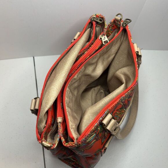 Sakroots Orange Bird Monogram Multicolor Satchel Shoulder Bag Womens Designer - Picture 8 of 12